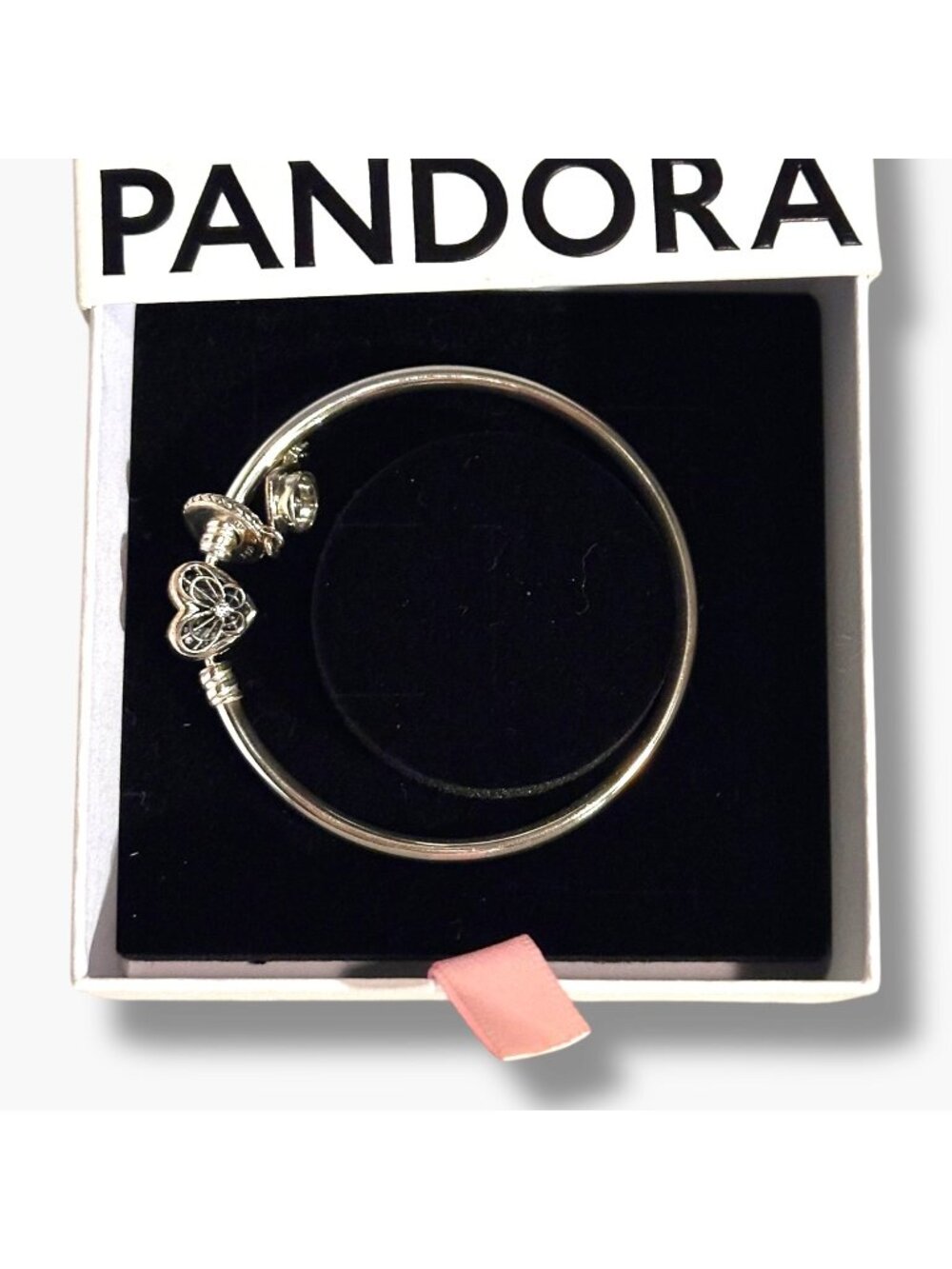 Pandora Heart Charm Bangle Bracelet - Sterling Silver Graduation Cap Milestone G